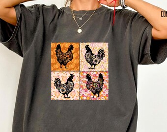 Comfort Colors® Autumn Chicken T-Shirt: Farmhouse Floral Harvest Tee