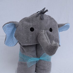 Elephant Hooded Towel Blue Polka Dot Ears image 1