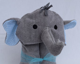 Elephant Hooded Towel Blue Polka Dot Ears