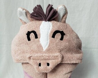 Horse Rose blush Hooded Bath Towel - pony gift for Infant / Toddler / Child