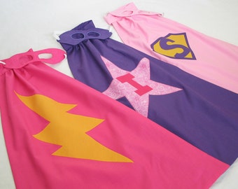 PERSONALIZED Superhero Cape and Mask for girls - You choose colors and initial