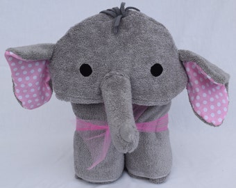 Elephant Hooded Towel - Pink Polka Dot Ears - Great birthday or baby shower gift