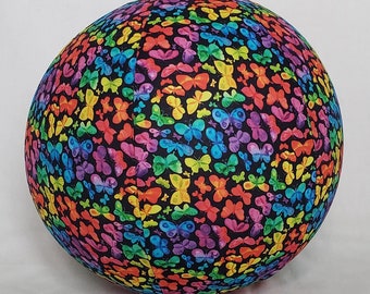 Fabric Balloon Ball Cover - TOY - Rainbow Beautiful Butterflies on black