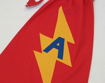 Superhero Red CAPE and Mask Set with PERSONALIZED lightning Bolt - great Easter or  BIRTHDAY gift