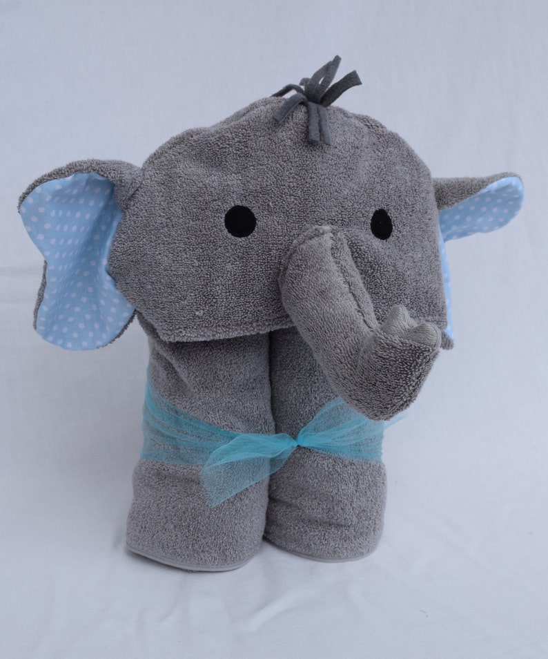 Elephant Hooded Towel Blue Polka Dot Ears image 1