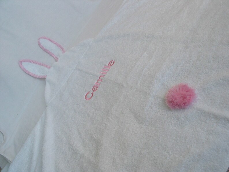 Pink EASTER Bunny Rabbit Hooded Bath Towel pink gingham trim image 4