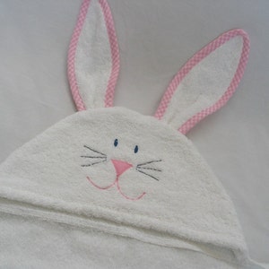 Pink EASTER Bunny Rabbit Hooded Bath Towel pink gingham trim image 2