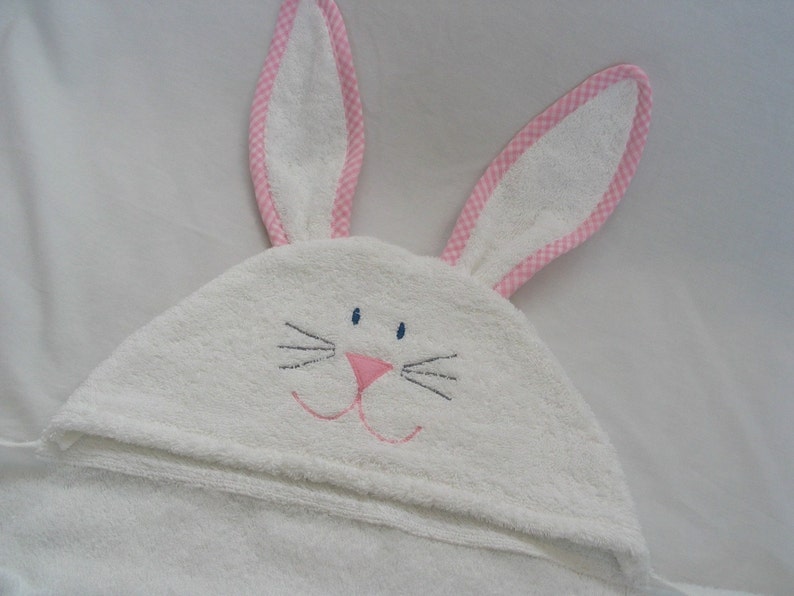 Pink EASTER Bunny Rabbit Hooded Bath Towel pink gingham trim image 2