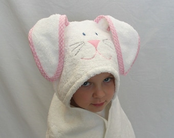 Pink EASTER Bunny Rabbit Hooded Bath Towel- pink gingham trim