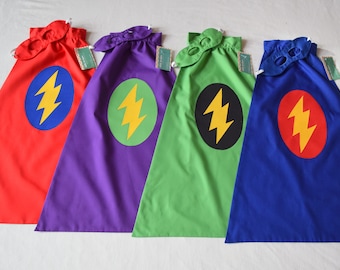Super Hero Cape and Mask Birthday Present - Flash Lightning Bolt - you choose the colors - Other design choices in shop.