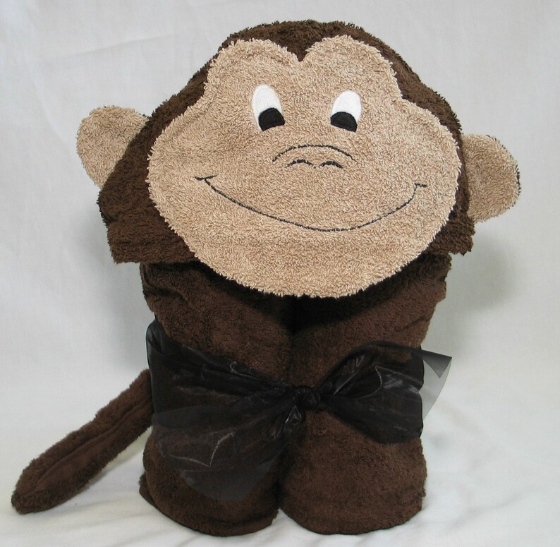 Brown Monkey Hooded Bath Towel For Infant Toddler or Children image 1