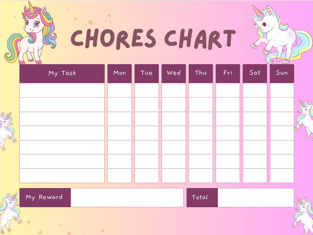 Weekly Chores Chart for Kids Printable - Etsy