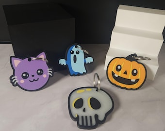 Halloween Keychain Collection. Pumpkin, Skeleton, Ghost, Cat 2D Art Keychain. Spooky Gift, Glow in the dark. Trick or treat gifts. Bag charm