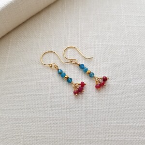 Dainty Apatite and Ruby Dangle Earrings image 2