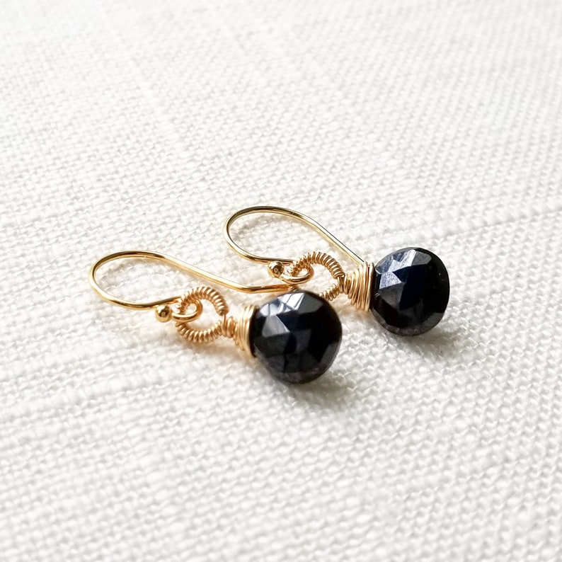 Black Spinel Wire Wrapped Earrings image 1