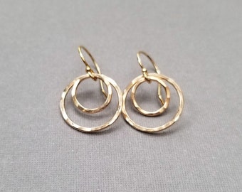 Double Circle Earrings (Small) - Simple Gold Circle Earrings - Everyday Earrings - Hammered Gold Circle Earrings - Understated Earrings