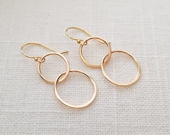 Double Link Earrings, Two Hammered Circles Earrings