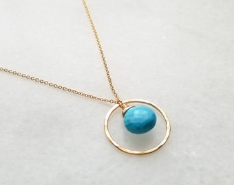 Dainty Turquoise Halo Necklace, Gifts for Her