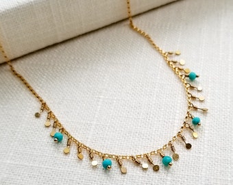 Sleeping Beauty Turquoise and Sequin Fringe Necklace