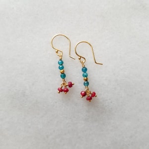 Dainty Apatite and Ruby Dangle Earrings image 5