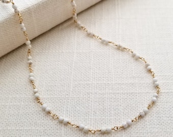 White Howlite Necklace, Delicate Layering Necklace