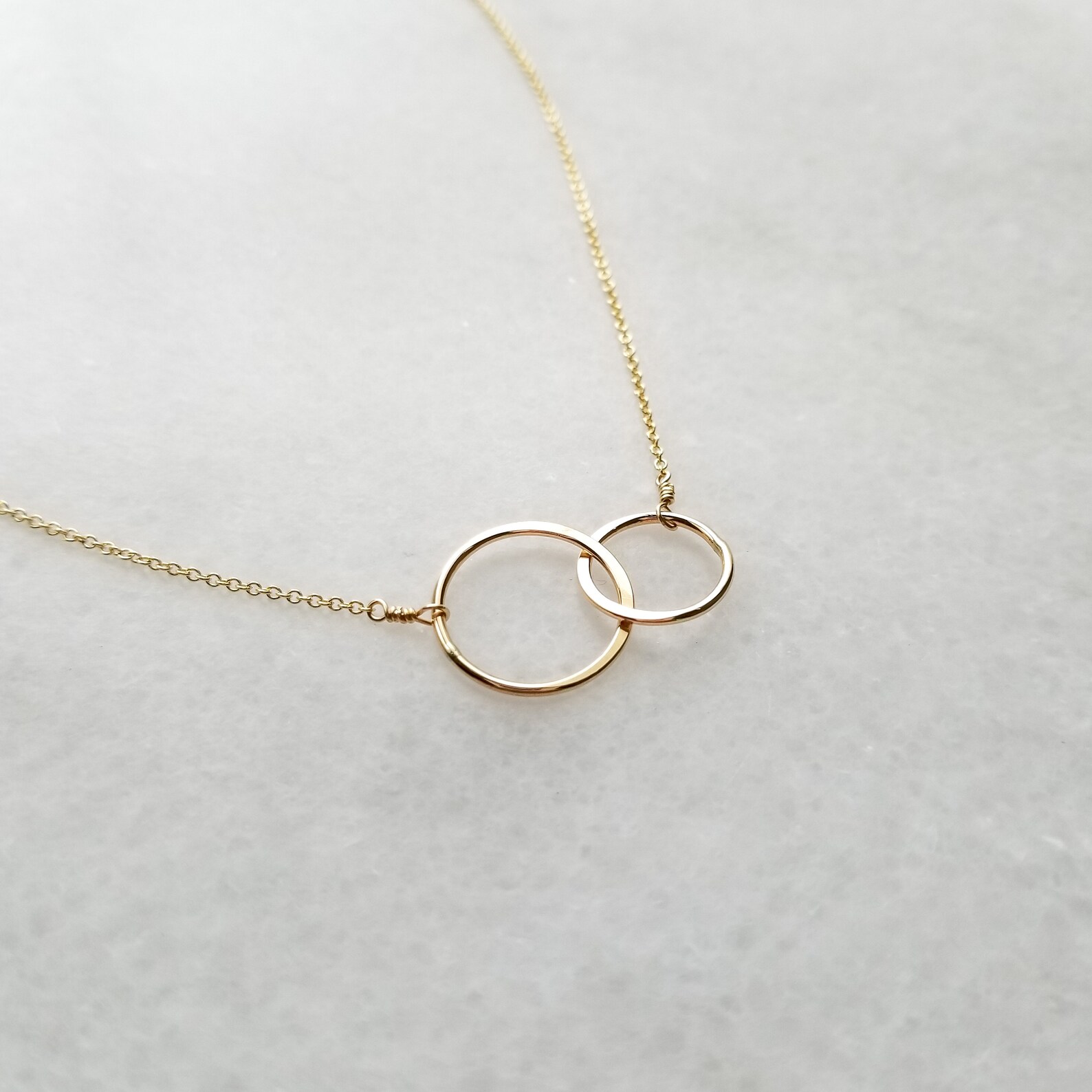 Double Linked Circle Necklace Two Circles Necklace in 14k Etsy