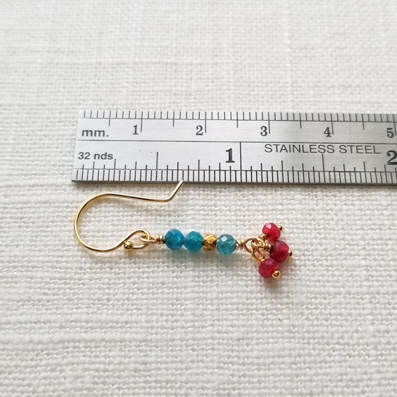 Dainty Apatite and Ruby Dangle Earrings image 7