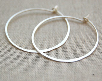 1" Hammered Gold Filled or Sterling Silver Hoops, Brushed Matte Finish, Hammered Hoops, Minimalist Hoops, Classic Hoops