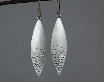 Effervescent Sterling Silver Marquise Textured Earrings, Lightweight, Modern Brushed Matte Finish