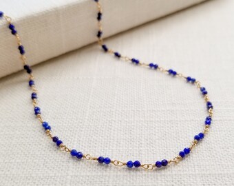 Lapis Lazuli Necklace, Delicate Layering Necklace