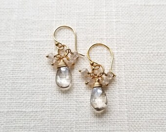 Natural Zircon and Champagne Quartz Earrings