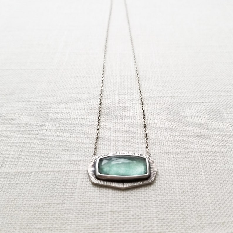 Moss Aquamarine Sterling Silver Amulet Necklace