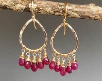 Delicate Ruby Chandelier Earrings