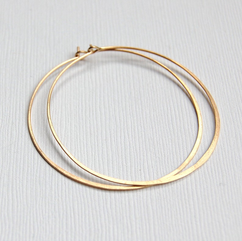 1.75 Hammered Gold Filled or Sterling Silver Hoops, Brushed Matte Finish, Simple Everyday Hoops, Minimalist Hoops, Classic Hoops image 3