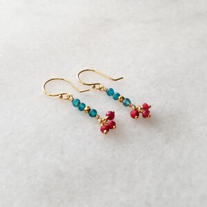 Dainty Apatite and Ruby Dangle Earrings image 4