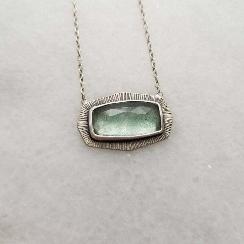 Moss Aquamarine Sterling Silver Amulet Necklace