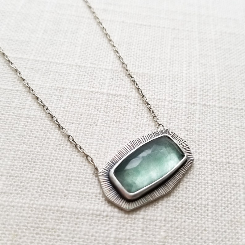 Moss Aquamarine Sterling Silver Amulet Necklace