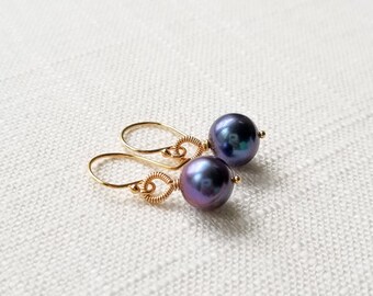 Peacock Gray Pearl with Coil Detail Earrings