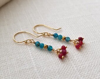 Dainty Apatite and Ruby Dangle Earrings