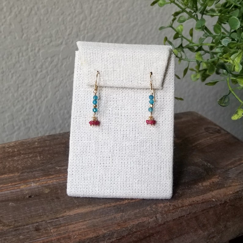 Dainty Apatite and Ruby Dangle Earrings image 3