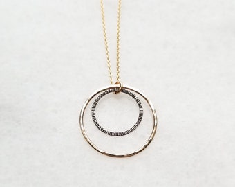 Mixed Metal Textured Circles Necklace