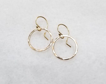 Hammered Circle Earrings (Small) - Simple Gold Circle Earrings - Everyday Earrings - Hammered Gold Circle Earrings - Understated Earrings