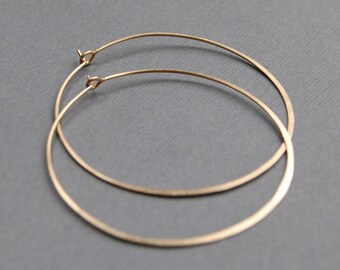 1.75" Hammered Gold Filled or Sterling Silver Hoops, Brushed Matte Finish, Simple Everyday Hoops, Minimalist Hoops, Classic Hoops