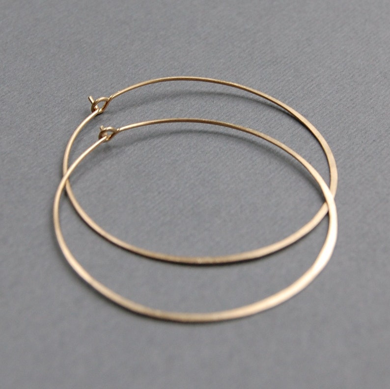 1.75 Hammered Gold Filled or Sterling Silver Hoops, Brushed Matte Finish, Simple Everyday Hoops, Minimalist Hoops, Classic Hoops image 1