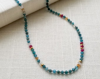 Apatite, Ruby, Citrine, and Moonstone Hand Knotted Necklace