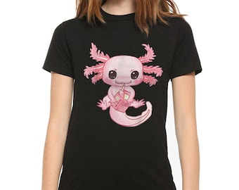 Cute Axolotl with Milkshake T-Shirt, Men's Women's Sizes (AXO-142345)