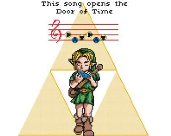 Cross stitch Zelda Ocarina of Time "Song of Time" with Link. PATTERN ONLY