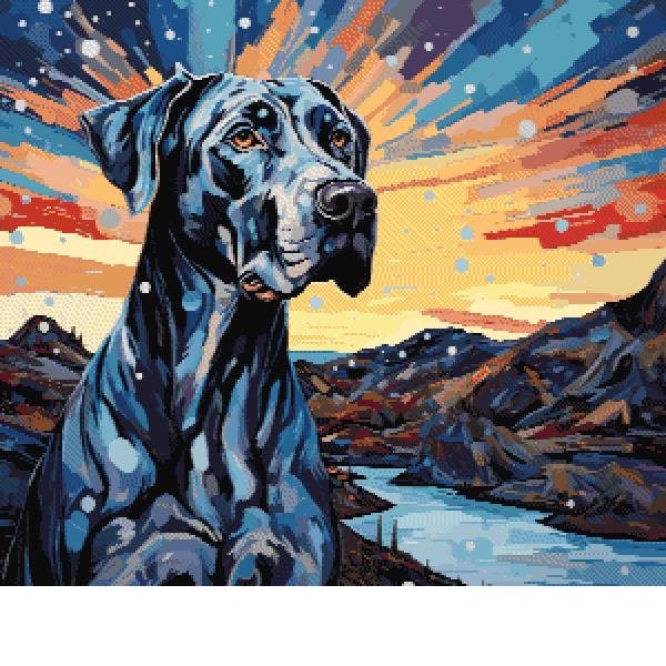 Pattern "Scenic Great Dane" Full-coverage, cross stitch pattern, 85 colors, over 75,000 stitches! PATTERN ONLY