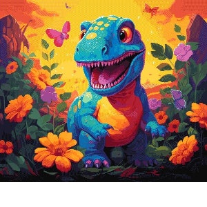 Pattern &quot;Happy T-Rex&quot; Full-coverage, cross stitch pattern, 69 colors, over 50,000 stitches! PATTERN ONLY