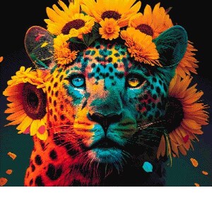 Patroon "Zonnebloemluipaard" Volledige dekking, kruissteekpatroon, 85 kleuren, meer dan 75.000 steken! ALLEEN PATROON
